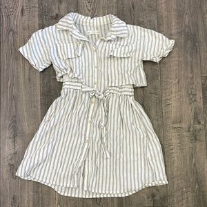 Zara White and Gray Buttoned Sundress with Cuffed Sleeves
